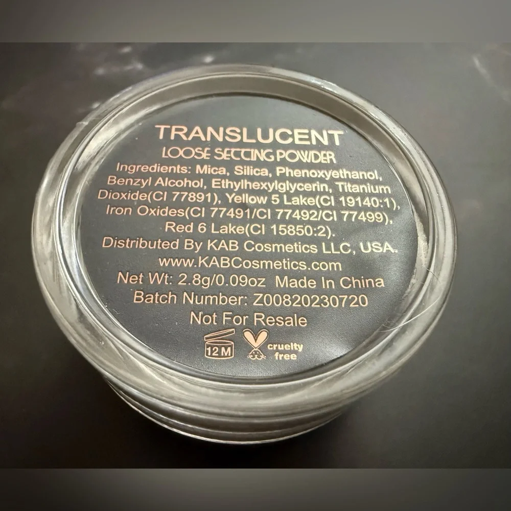 KAB Cosmetics Loose Setting Powder Translucent 2.8g Travel Size ~ New Sealed